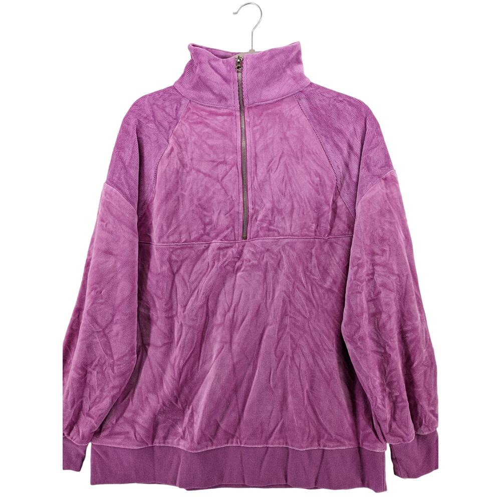 Wild Fable‎ Quarter Zip Sweatshirt Medium Purple Velour Jacket Relaxed Fit Layer